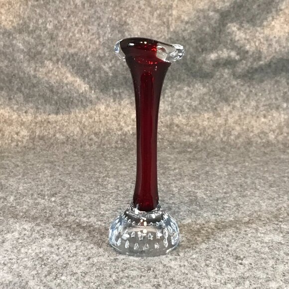 Vintage Glass Red Single Bud Vase Controlled Bubble Base - Picture 5 of 8